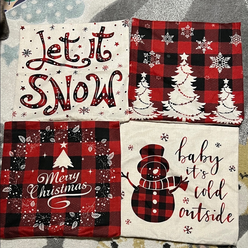 Festive Holiday Pillow Covers Set - Red and White